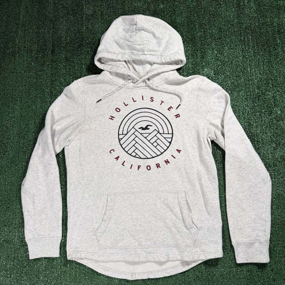 Mens Hollister California Graphic Pullover Hoodie in Heather Grey Medium